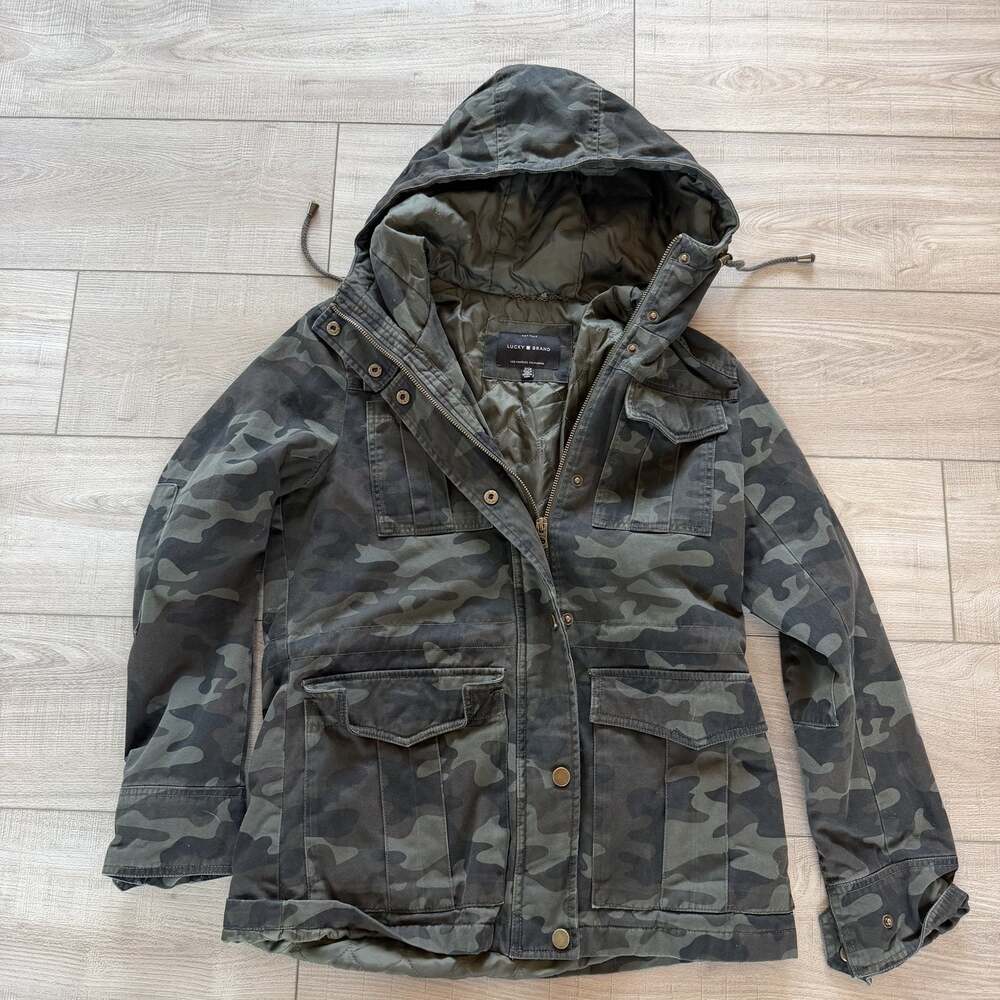 Lucky Brand Womens S Camo Hooded Utility Jacket